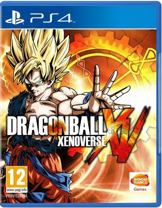 Dragon Ball Xenoverse game cover for PS4 with character and branding.