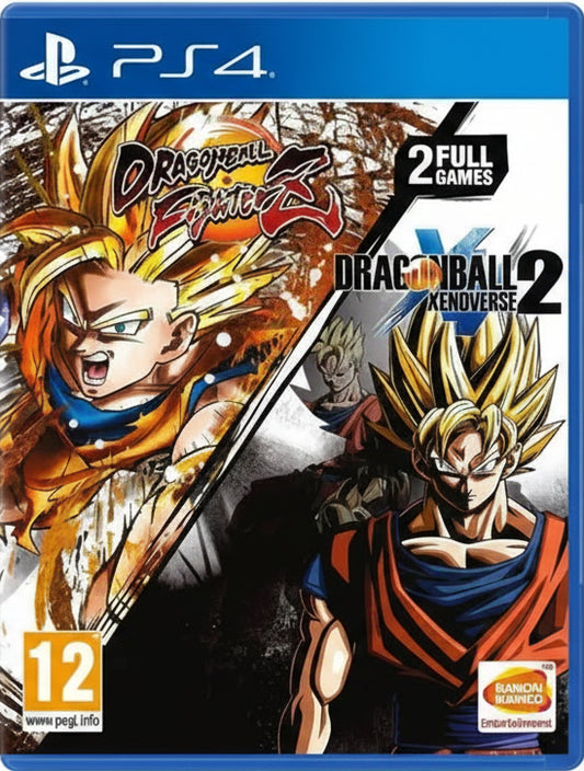Dragon Ball Z and Dragon Ball Xenoverse 2 game cover for PS4 with characters and branding.