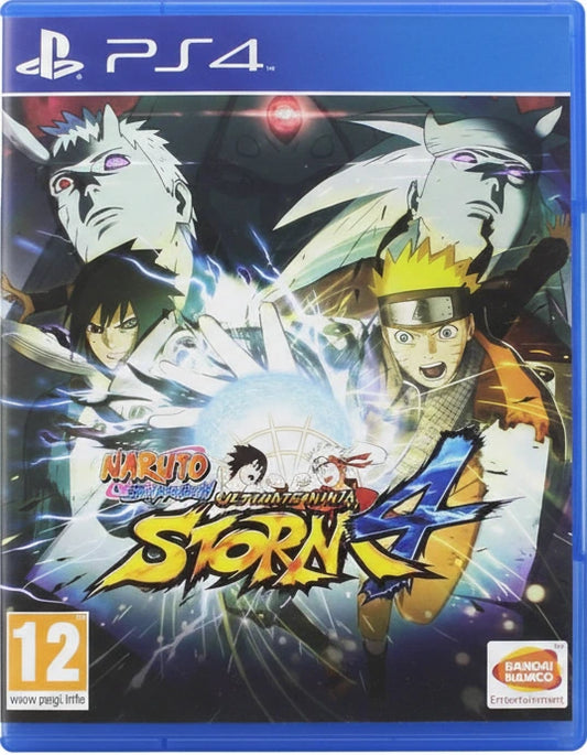 Game cover for 'Naruto Ultimate Ninja Storm 4' on PS4 with characters and branding.