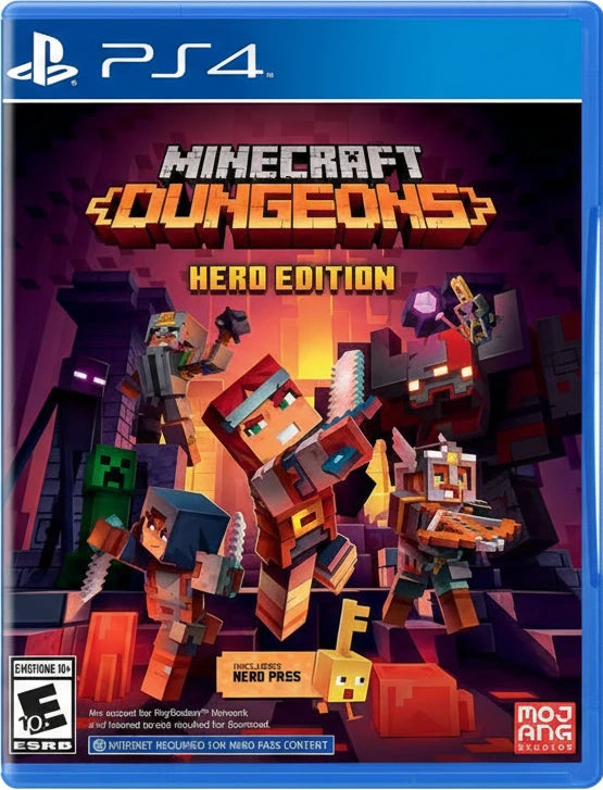 Minecraft Dungeons Hero Edition game cover for PS4 with characters and text.