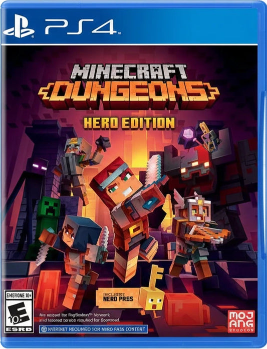 Minecraft Dungeons Hero Edition game cover for PS4 with characters and text.