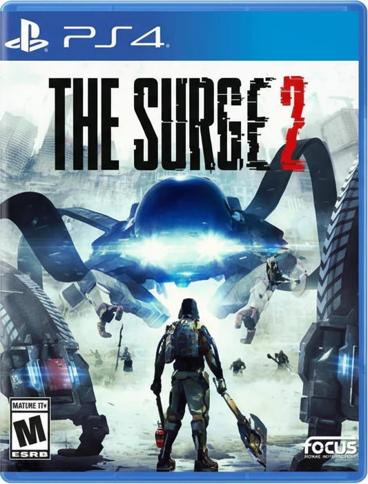 Game cover for 'The Surge 2' on PS4 with a futuristic soldier and alien spaceship.