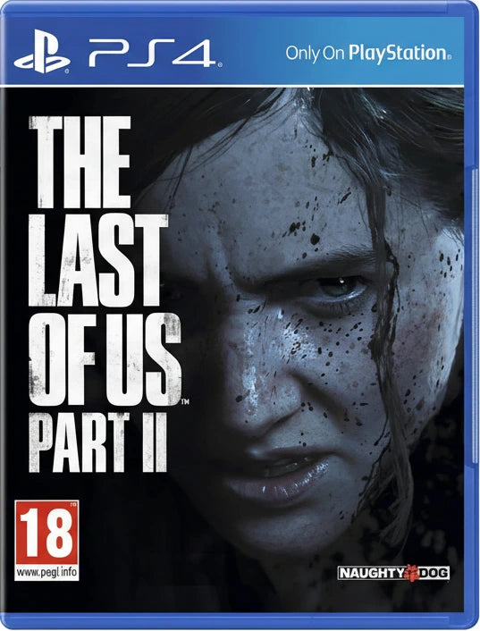 Game cover of 'The Last of Us Part II' for PS4 with a close-up of a character's face.