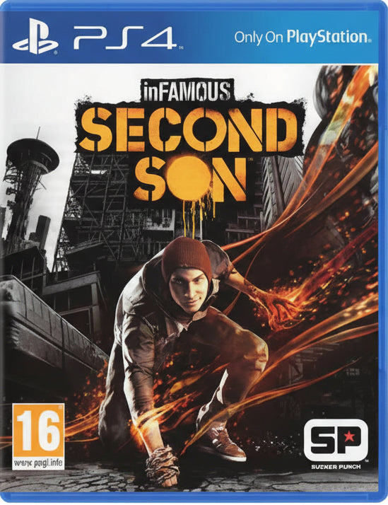 Game cover for 'InFamous: Second Son' on PS4 with a character and cityscape background.