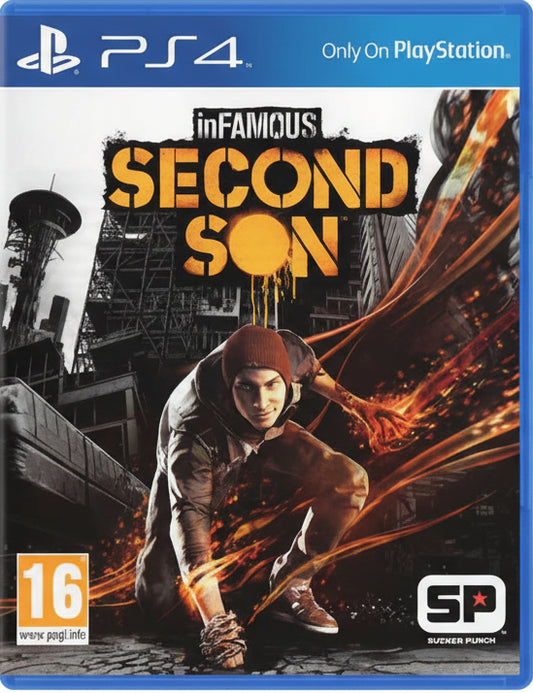Game cover for 'InFamous: Second Son' on PS4 with a character and cityscape background.