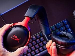 HyperX Cloud III – Wired Gaming Headset, PC, PS5, Xbox Series X|S, Angled 53mm Drivers, DTS Spatial Audio, Memory Foam, Durable Frame, Ultra-Clear 10mm Mic, USB-C, USB-A, 3.5mm – Black/Red HYPERX