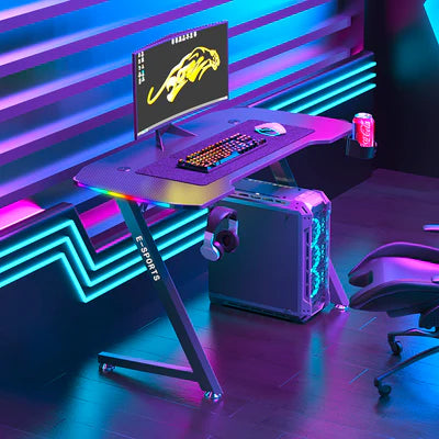 KZ RGB Gaming Desk with Led Lights, Headset Holder & Cup Holder - 140cm