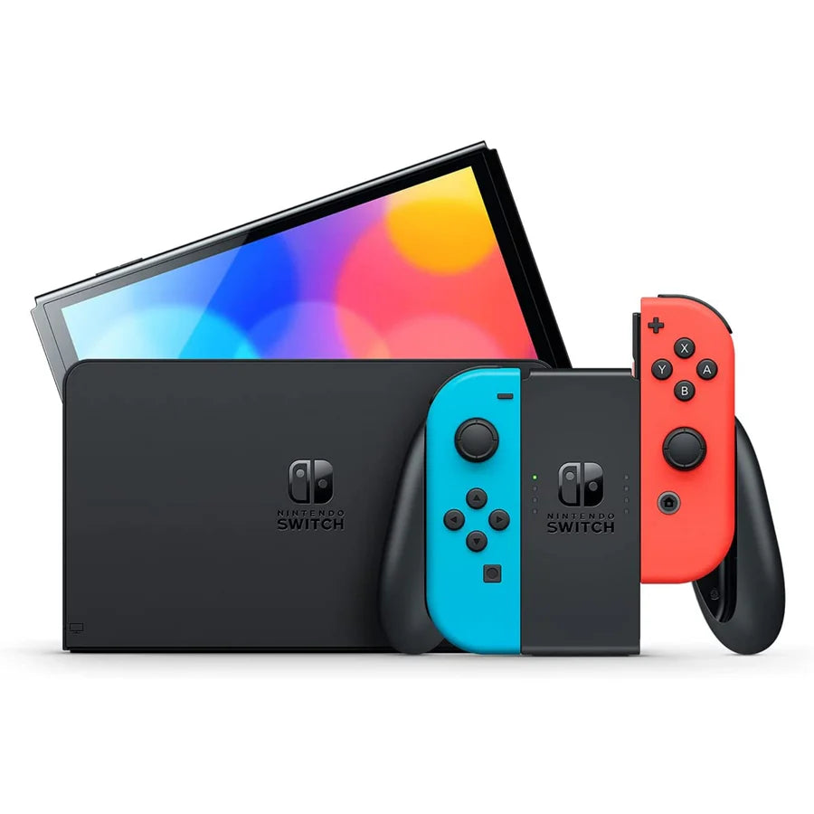 Nintendo Switch OLED Model Console - Neon Red & Neon Blue Joy with Free Case & Screen Protector NINTENDO