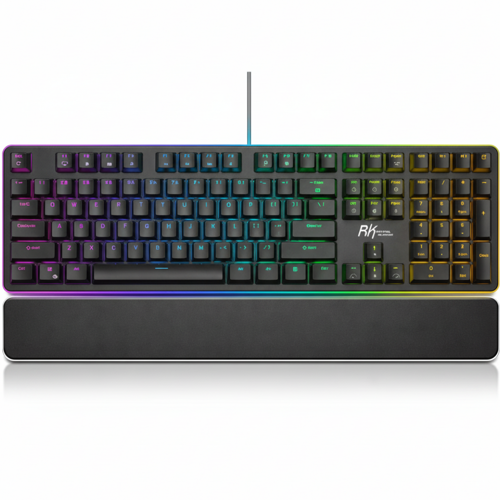Mechanical keyboard with RGB lighting on a white background