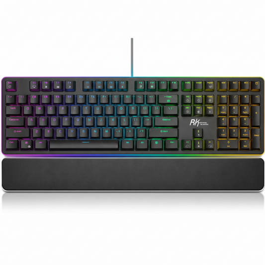 Mechanical keyboard with RGB lighting on a white background