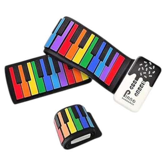 Original supplier photo of rainbow portable roll-up piano.