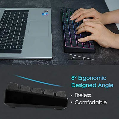 RK ROYAL KLUDGE RK61 RGB Triple Mode BT5.0/2.4G/USB-C 60% Hot-swappable Switches Mechanical Gaming Keyboard - Black
