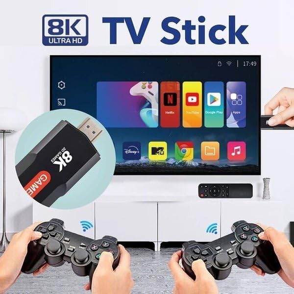 X8 Video Game emulator Stick, Android 5G 8K TV Box Dual System with 2.4G Dual Wireless Controllers