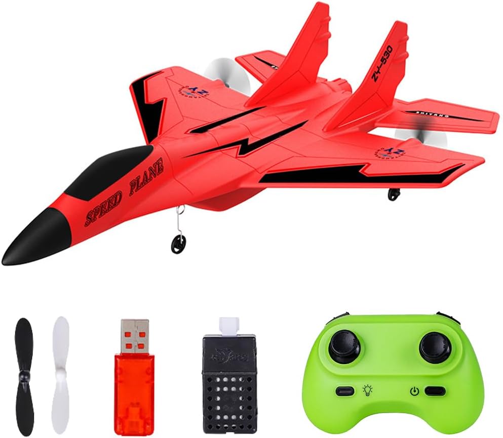 HOVCEH RC Airplane, 2.4GHz Remote Control Plane with LED Light Strip, 2CH RC Plane Ready to Fly, Remote Control Wireless Airplane