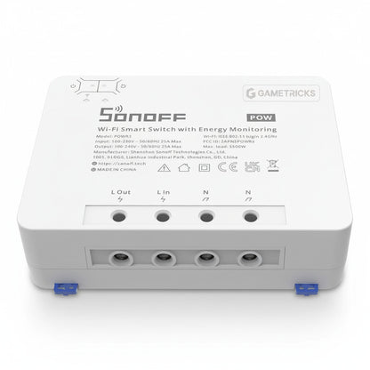 Sonoff Wi-Fi smart switch with energy monitoring on a white background