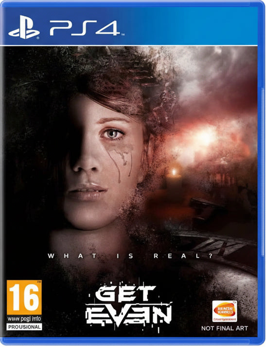 Game cover for 'Get Even' on PS4 with a woman's face and text 'What is Real?'