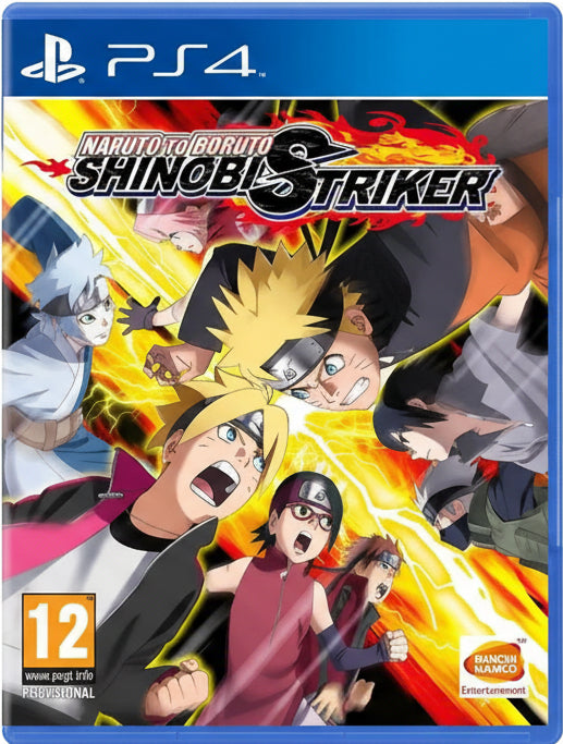 Game cover of 'Naruto to Boruto: Shinobi Striker' for PS4 with characters and branding.