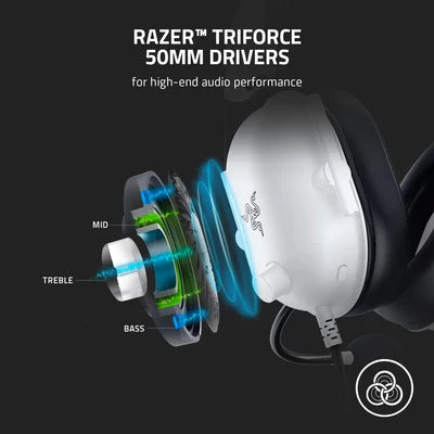 Razer BlackShark V2 X Gaming Headset: 7.1 Surround Sound - White RAZER