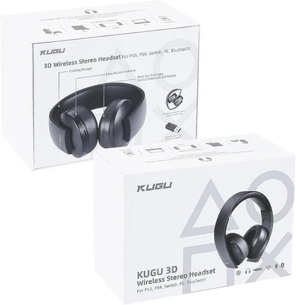 KUGU Multi-Plalform 3D Wireless Gaming Headset with 7.1 Virtual Surround Sound & Internal Microphone, For PS5, PS4, PC, Switch, and Bluetooth devices - Black KUGU