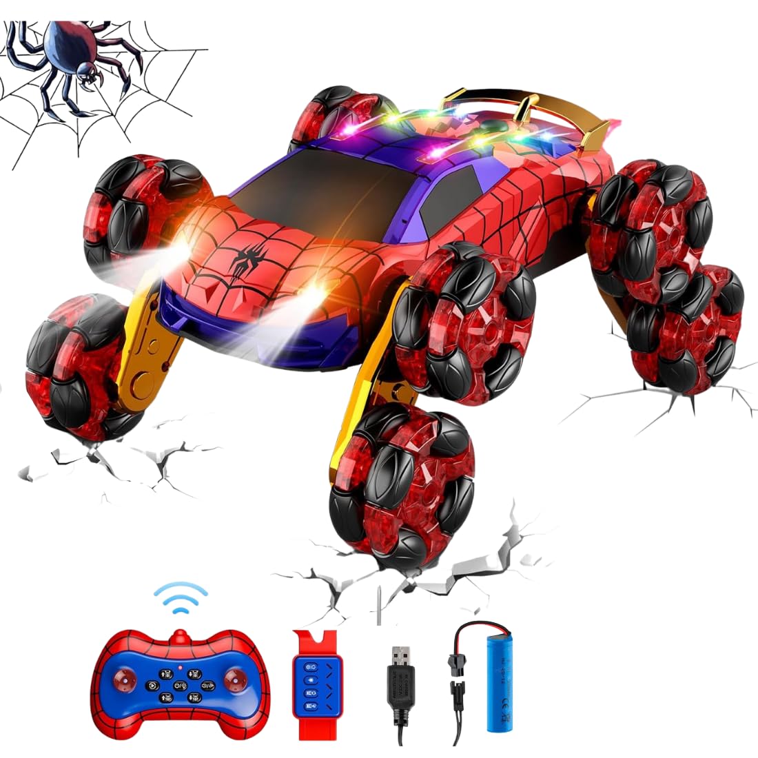 VikriDA 8 Wheel Remote Control Car with Lights, Music & 360° Rotation – Hand Control RC Vehicle Toy for Kids & Adults