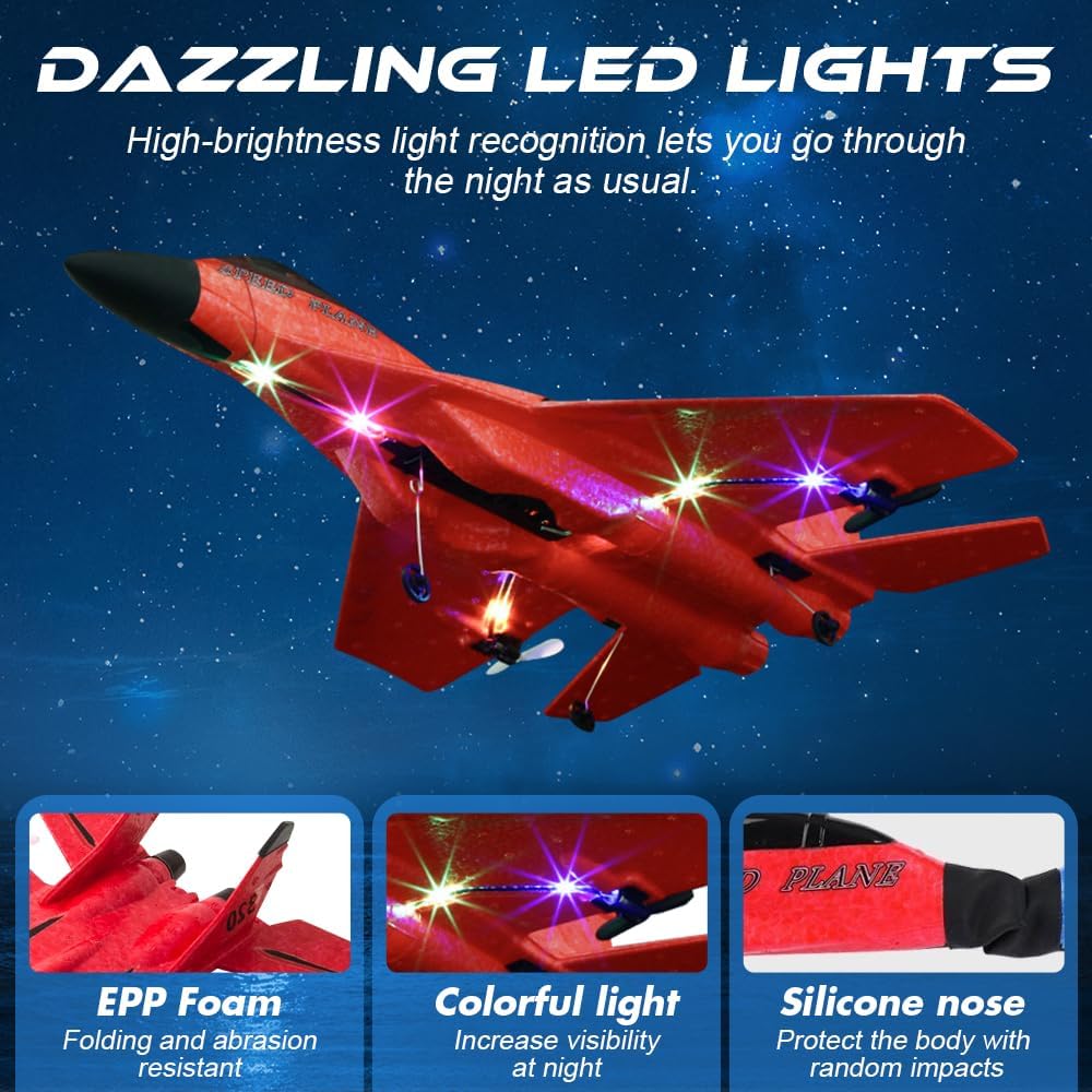 HOVCEH RC Airplane, 2.4GHz Remote Control Plane with LED Light Strip, 2CH RC Plane Ready to Fly, Remote Control Wireless Airplane