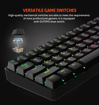 MEETION MK005 RGB Backlit Mini 61 Keys Wired Mechanical Gaming Keyboard Blue Switch - Black