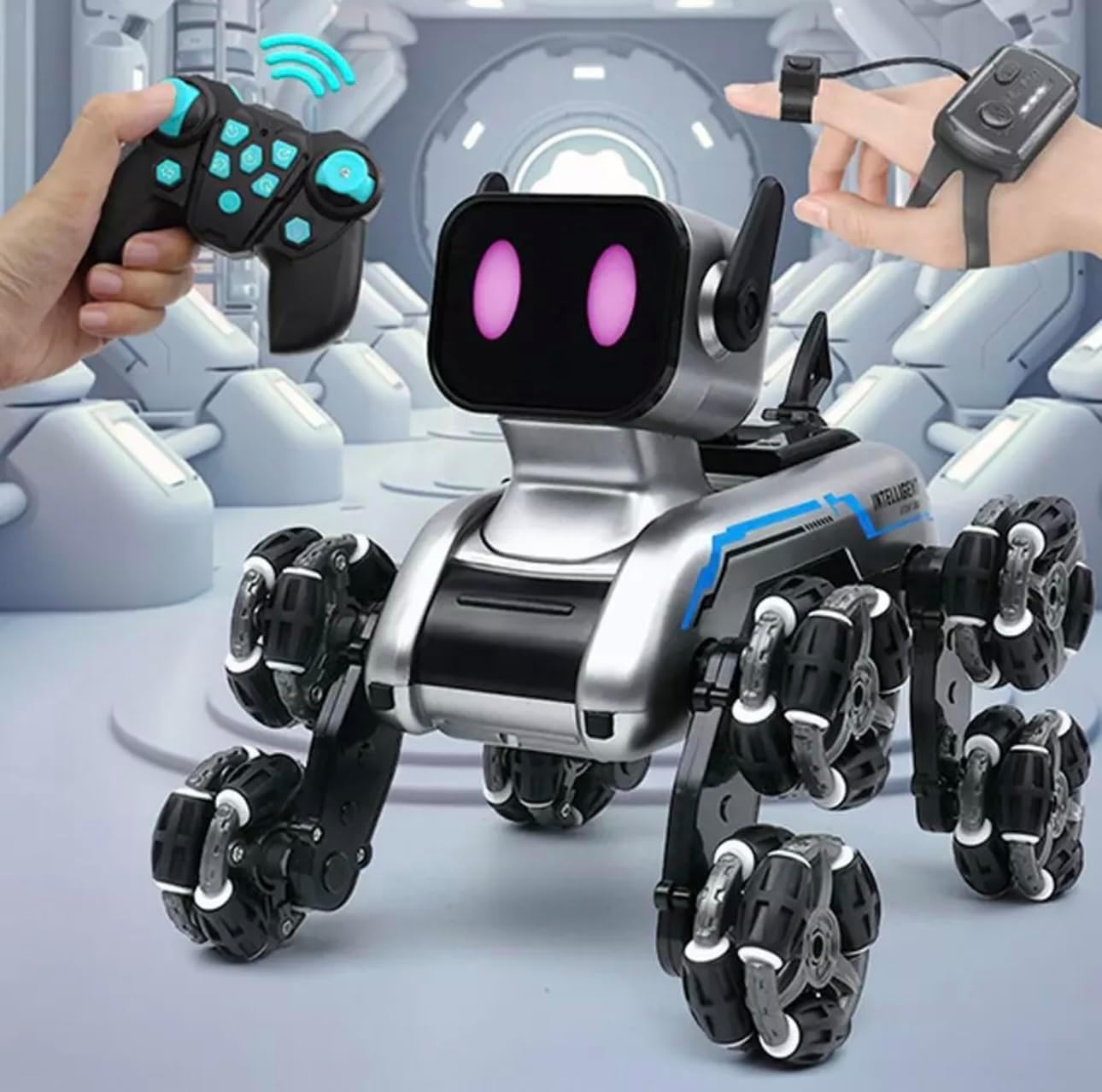 Stunt Eight-Wheel Robot Dog with hand motion sensor