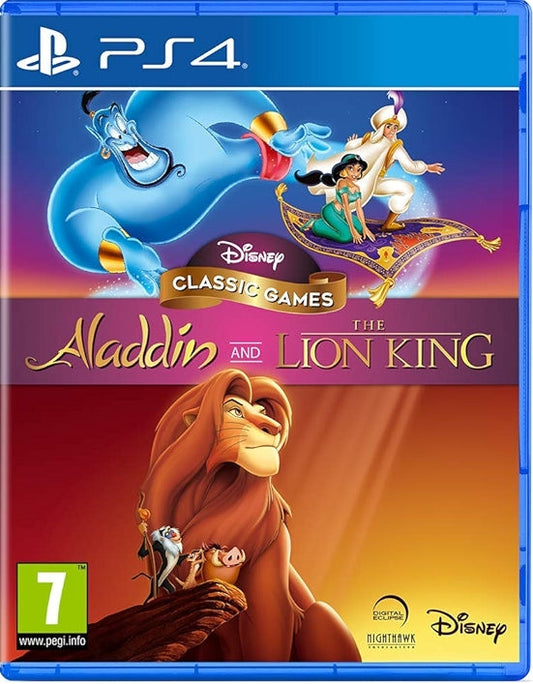 PlayStation 4 game case for Disney's 'Aladdin' and 'The Lion King' on a white background