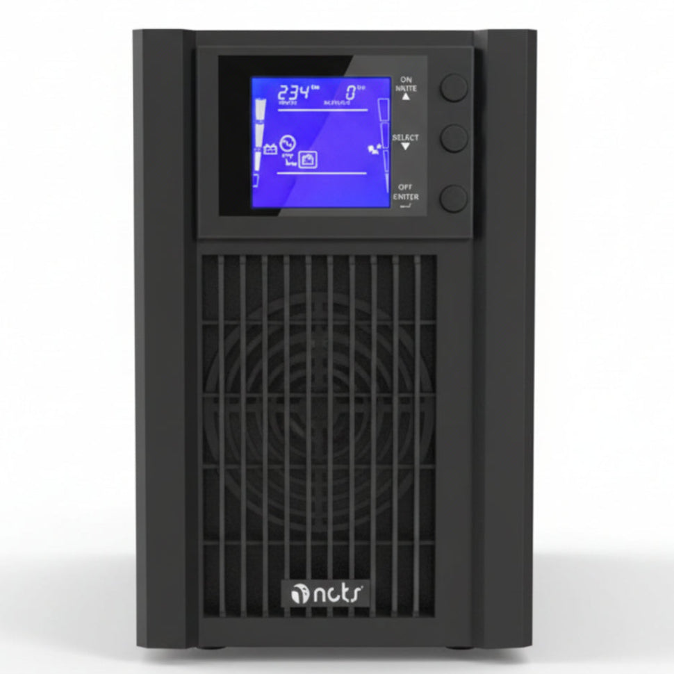Black power supply unit with digital display on a white background