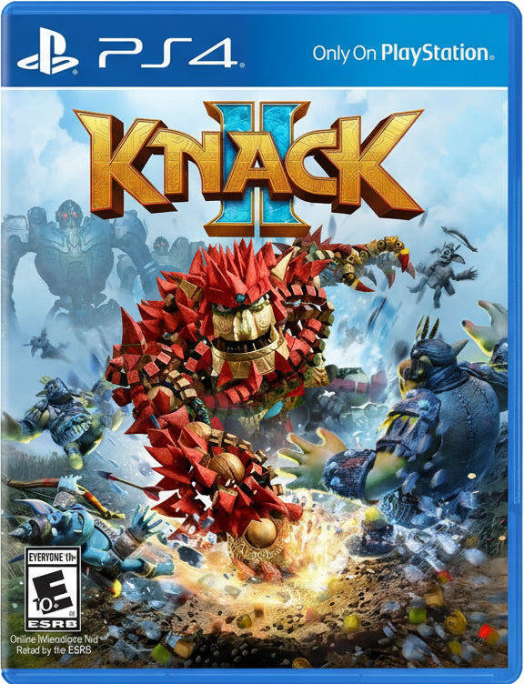 Game cover for 'Knack 2' on PlayStation 4 with a red creature and other characters.