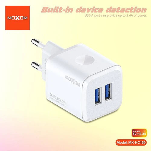 Moxom USB adapter with dual ports on a gradient background