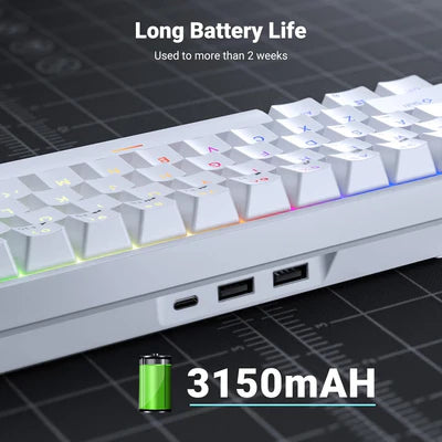 RK ROYAL KLUDGE RK68 | RK837 65% Triple Mode Wireless Bluetooth5.1/2.4G/Wired, Hot Swappable Mechanical Gaming Keyboard, 68 Keys RGB - White