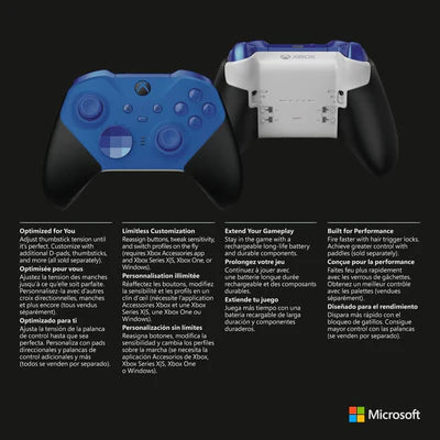 Xbox Elite Series 2 Core Wireless Controller – Blue – Xbox Series X|S, Xbox One, Windows PC, Android, and iOS MICROSOFT