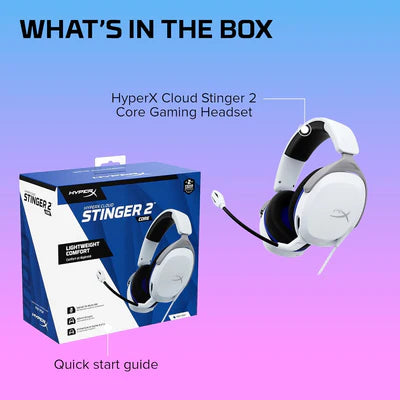 HyperX Cloud Stinger 2 Core - Gaming Headset for Playstation, Lightweight Over-Ear Headset with mic, Swivel-to-Mute Function, 40mm Drivers - White