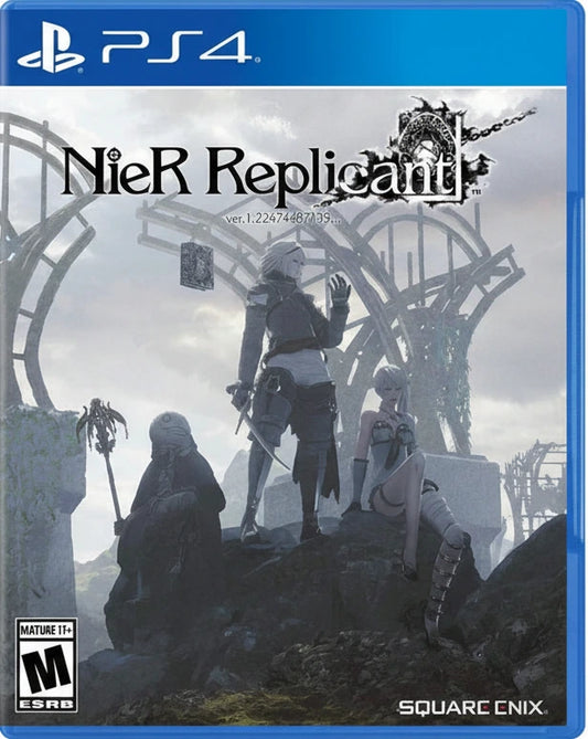 Game cover for 'NieR Replicant' on PS4 with characters and architecture in the background.
