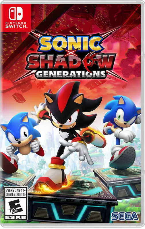Game cover for 'Sonic Shadow Generations' featuring Sonic and Shadow on a red and blue background.