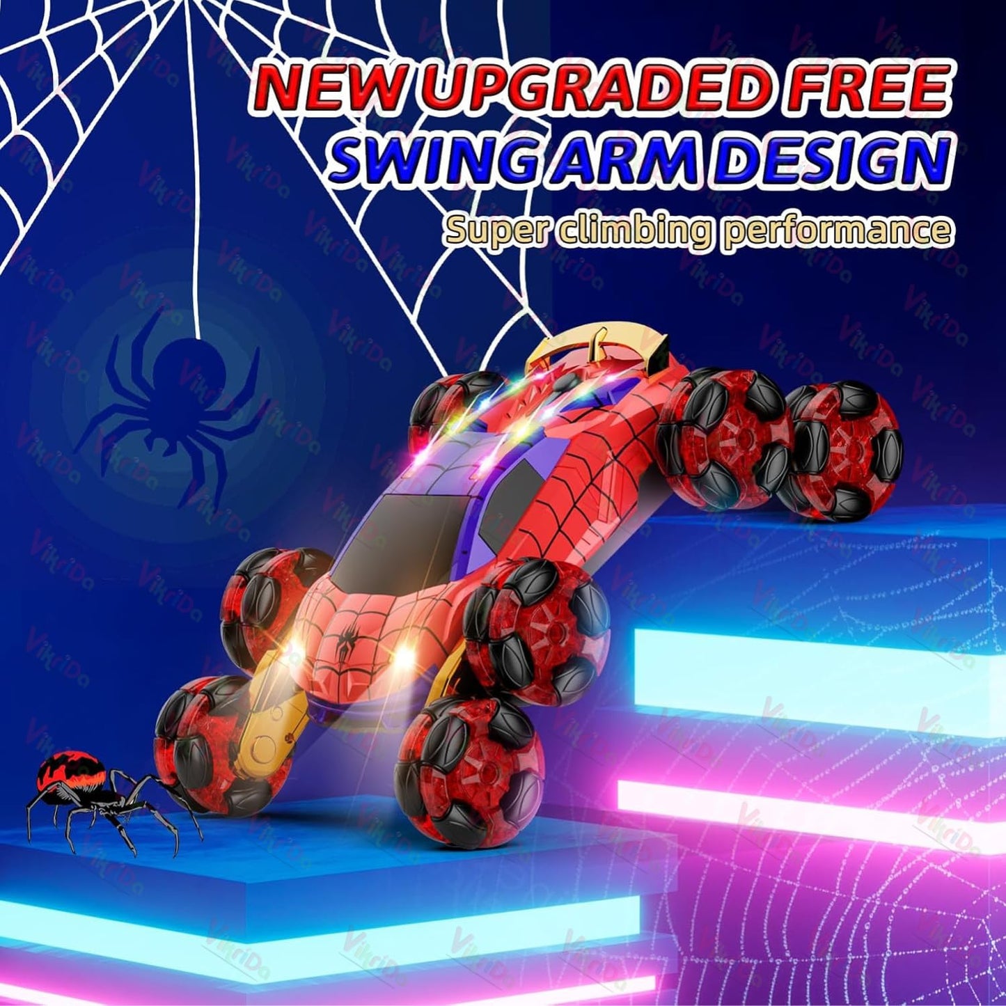 VikriDA 8 Wheel Remote Control Car with Lights, Music & 360° Rotation – Hand Control RC Vehicle Toy for Kids & Adults