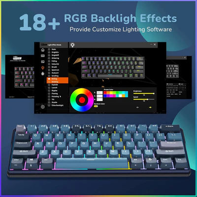 Royal Kludge RK61 Plus Triple Mode Wireless Bluetooth5.1/2.4G/Wired, RGB 61-Keys Hot Swappable Mechanical Keyboard - Indigo