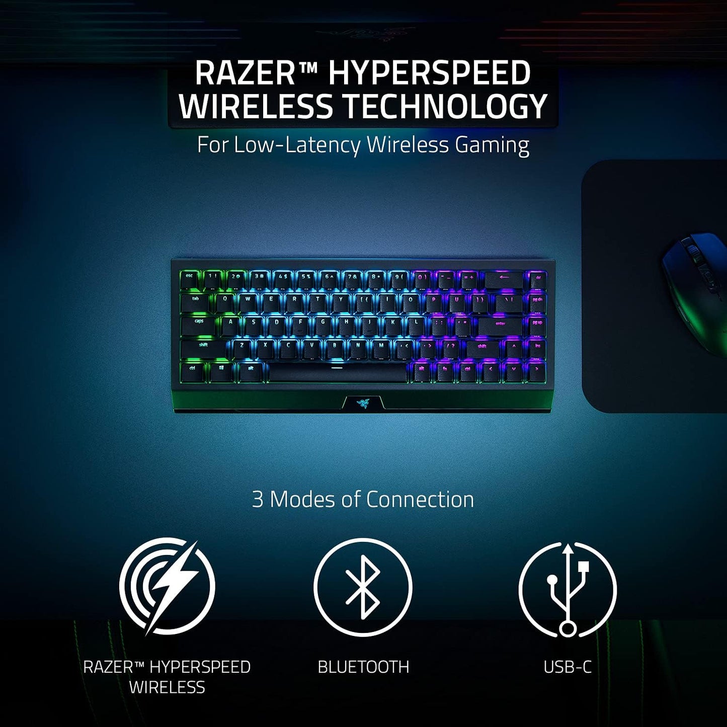 Razer BlackWidow V3 Mini HyperSpeed 65% Wireless Mechanical Gaming Keyboard:HyperSpeed Technology_Yellow Switches RAZER