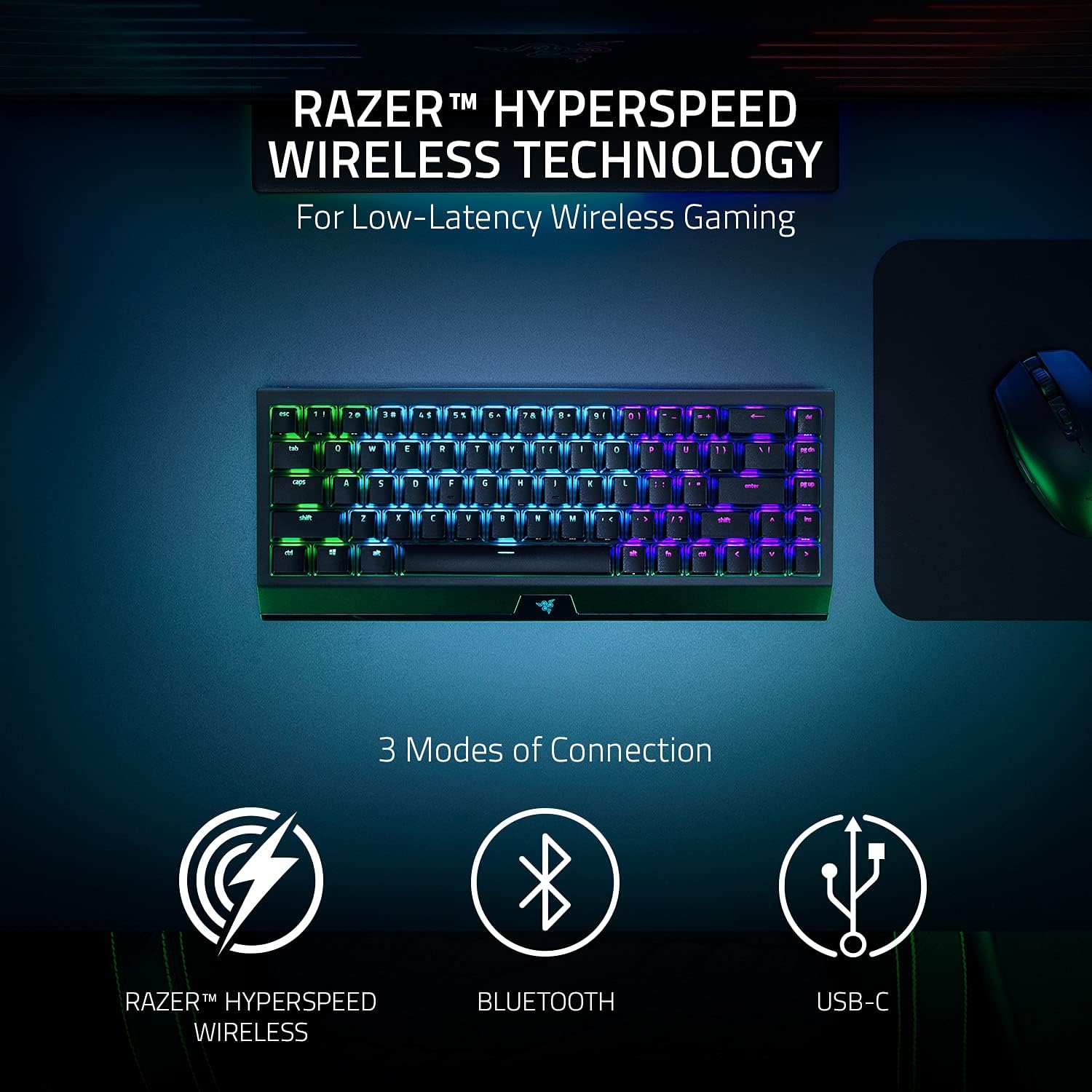 Razer BlackWidow V3 Mini HyperSpeed 65% Wireless Mechanical Gaming Keyboard:HyperSpeed Technology_Yellow Switches RAZER
