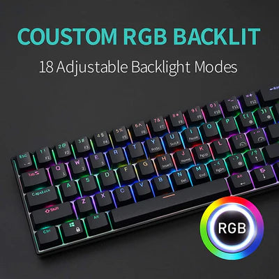 RK ROYAL KLUDGE RK61 RGB Triple Mode BT5.0/2.4G/USB-C 60% Hot-swappable Switches Mechanical Gaming Keyboard - Black