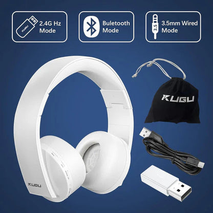 KUGU Multi-Plalform 3D Wireless Gaming Headset with 7.1 Virtual Surround Sound & Internal Microphone, For PS5, PS4, PC, Switch, and Bluetooth devices - White KUGU