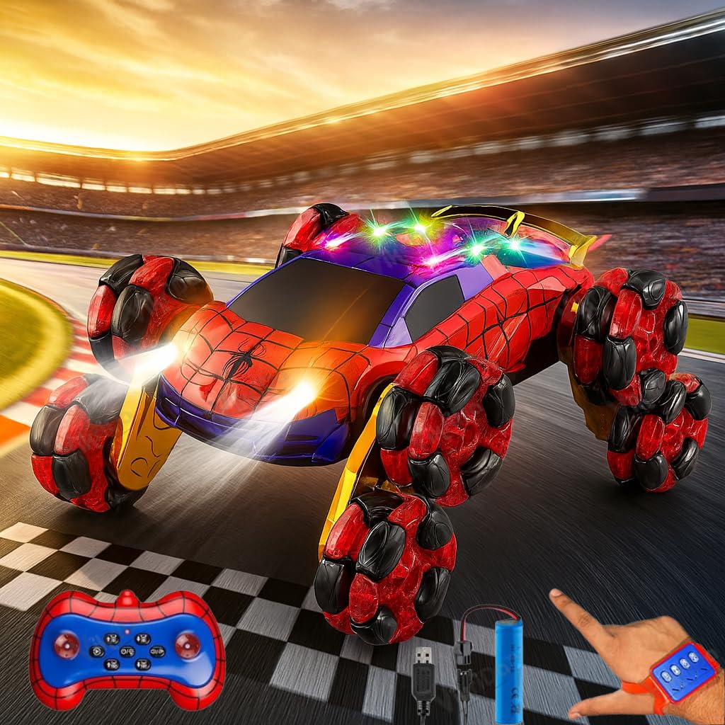 VikriDA 8 Wheel Remote Control Car with Lights, Music & 360° Rotation – Hand Control RC Vehicle Toy for Kids & Adults