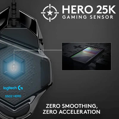 Gaming sensor with Logitech branding and 'Hero 25K' text on a dark background