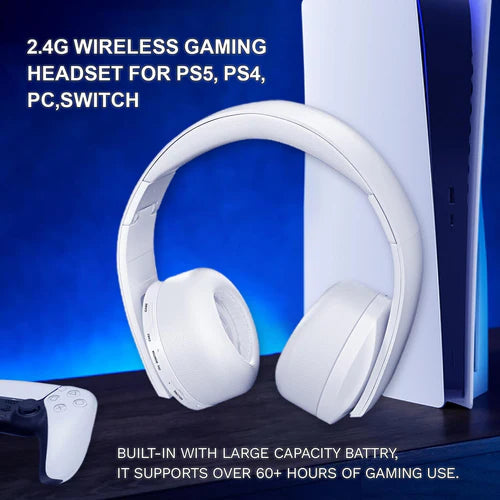 KUGU Multi-Plalform 3D Wireless Gaming Headset with 7.1 Virtual Surround Sound & Internal Microphone, For PS5, PS4, PC, Switch, and Bluetooth devices - White KUGU