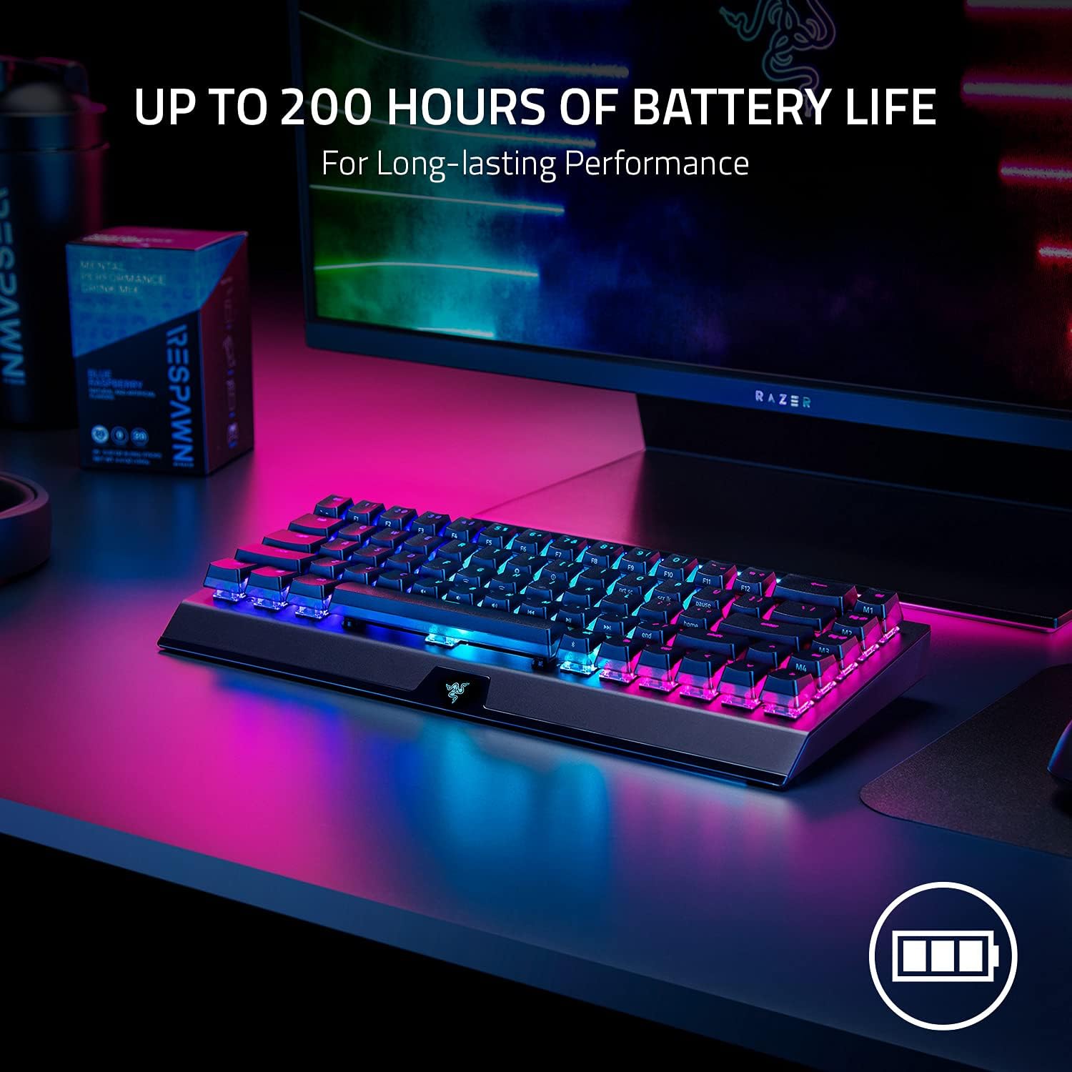 Razer BlackWidow V3 Mini HyperSpeed 65% Wireless Mechanical Gaming Keyboard:HyperSpeed Technology_Yellow Switches RAZER