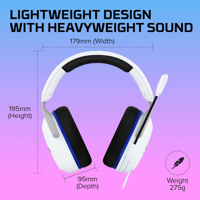 HyperX Cloud Stinger 2 Core - Gaming Headset for Playstation, Lightweight Over-Ear Headset with mic, Swivel-to-Mute Function, 40mm Drivers - White