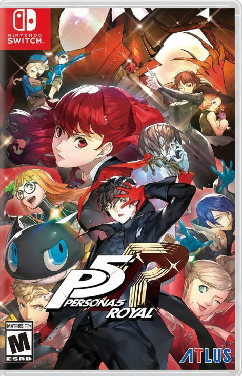 Game cover for 'Persona 5 Royal' on Nintendo Switch with characters and logo.