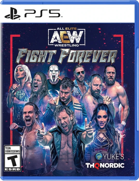 Game cover for 'All Elite Wrestling: Fight Forever' featuring characters from AEW on a blue background.