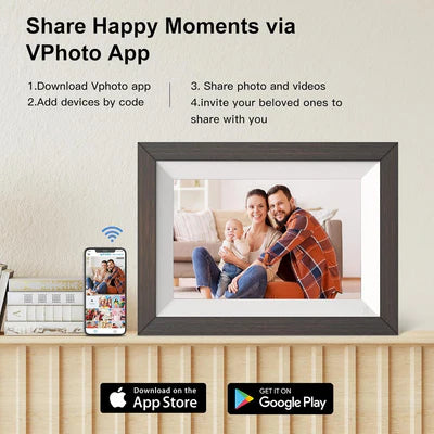 Wooden Digital Photo Frame Wireless Electronic Photo Album - 10.1-inch 32GB, Auto-Rotate, Motion Sensor, IPS Touch Screen